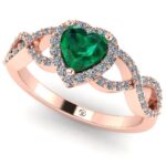 Inel cu smarald si diamante din aur roz model inima ES240