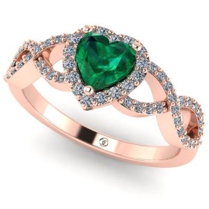 Inel cu smarald si diamante din aur roz model inima ES240