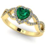 Inel de logodna cu diamante si smarald inima din aur galben ES240