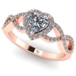 Inel cu diamant inima si diamante din aur roz de logodna ES240