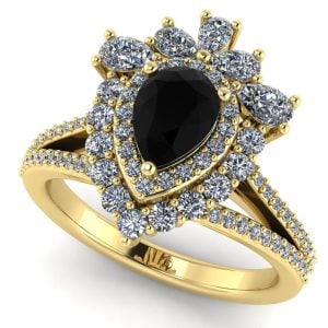 Inel cu diamant negru lacrima fancy si diamante albe aur 18k ES378