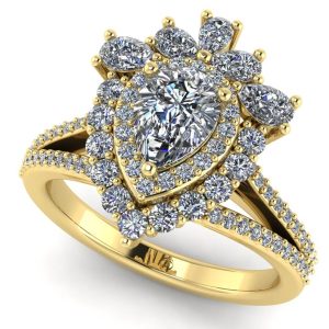 Inel cu diamant lacrima si diamante sec naturale F/VS din aur 18k de logodna ES378