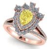 Inel cu diamant lacrima galben si diamante fancy din aur roz 1k de logodna ES378