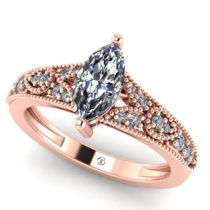 Inel de logodna cu diamant marquise 1 ct vintage din aur roz ES306