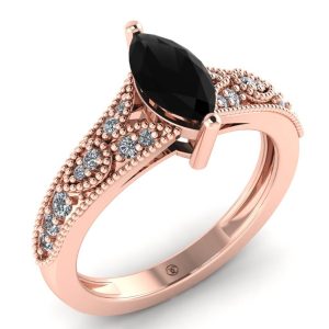 Inel cu diamant marquise negru 1 carat si diamante secundare din ur roz ES306