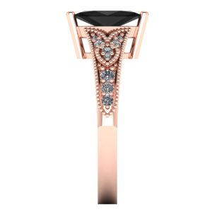 Inel cu diamant marquise negru din aur roz de logodna ES306
