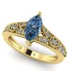 Inel din aur 18k galben cu diamant albastru si diamante de logodna ES306