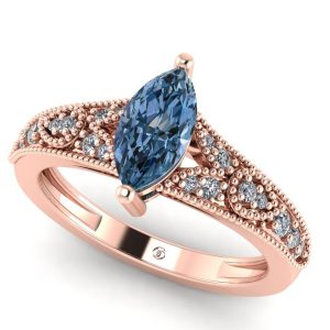 Inel cu diamant albastru 1 carat si diamante de logodna ES306