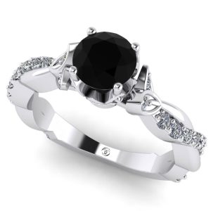 Inel de logodna cu diamant negru si diamante din aur alb ES336