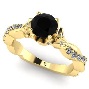 Inel de logodna cu diamant negru si diamante model floral din aur roz ES336