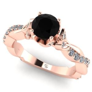 Inel cu diamant negru 1.00 carate si diamante din aur roz ES336