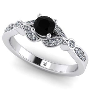 Inel cu diamant negru 4 mm si diamante model floral aur ES334