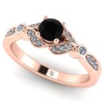 Inel cu diamant negru 4mm si diamante din aur roz ES334