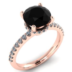 Inel clasic logodna cu diamant negru 2 carate si diamante sec 0.36 carate ES267