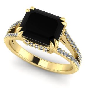 Inel cu diamant negru si diamante aur galben 18k ES401