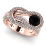 Inel cu diamant negru si diamante din aur roz ES309
