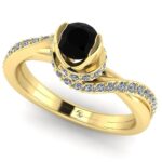 Inel cu diamant negru si diamante sec din aur galben de logodna ES358