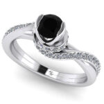 Inel de logodna cu diamant negru si diamante din aur alb ES358