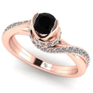 Inel de logodna cu diamant negru si diamante din aur roz spirala ES358
