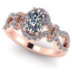 Inel cu diamant oval natural anturaj din aur roz de logodna ES376