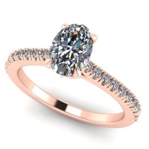 Inel cu diamant oval si diamante sec naturale din aur roz de logodna ES319