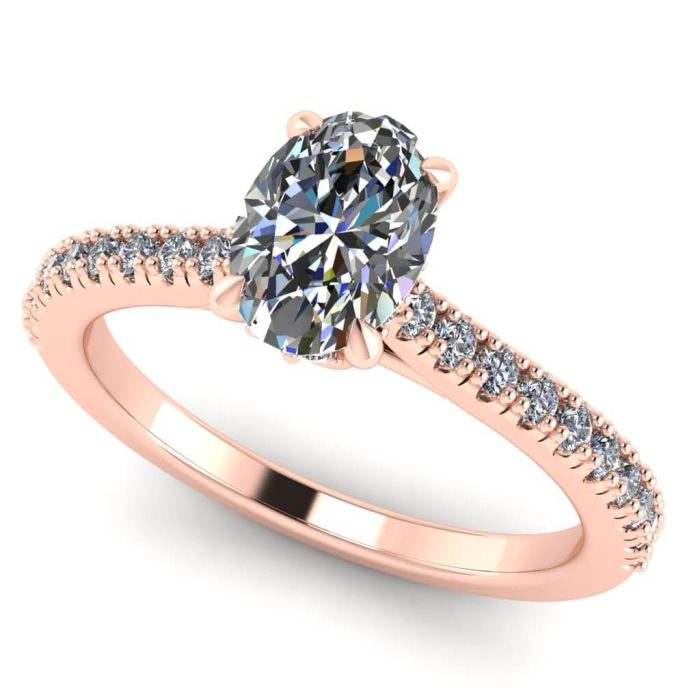 Inel logodna cu diamant oval si diamante sec naturale din aur roz ES319