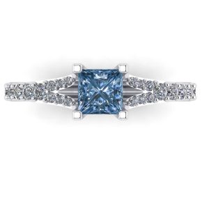 Inel cu diamant albastru 0.50 catate patrat din aur alb de logodna ES310