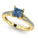 Inel din aur cu diamant patrat albastru si diamante logodna ES310