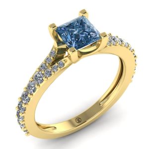 Inel cu diamant albastru vivid si diamante din aur DE LOGODNA ES310