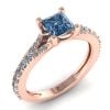 Inel din aur roz 18k cu diamant patrat albastru si diamante de logodna ES310