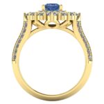Inel model unicat cu diamant patrat albastru si diamante din aur ES395
