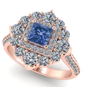 Inel cu diamant patrat si diamante model regal de lux din aur ES395