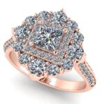 Inel cu diamant patrat si diamante naturale model anturaj regal lux de logodna aur ES395