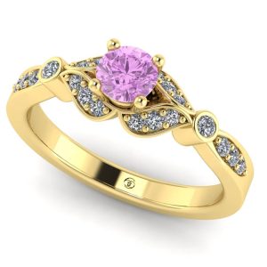 Inel cu diamant roz 0.30 ct si diamante din aur galben ES334