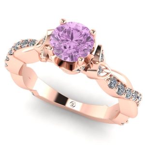Inel cu diamant roz 0.50 carate si diamante din aur 18k logodna ES336