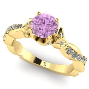 Inel cu diamant roz 0.50 carate si diamante din aur galben ES336