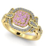 Inel cu diamant roz si diamante model pave floral logodna ES290