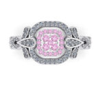 Inel cu diamante roz din aur model floral halo ES290