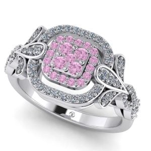 Inel cu diamant roz si diamante model pave din aur ES290