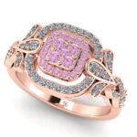 Inel cu diamante model floral din aur roz ES290