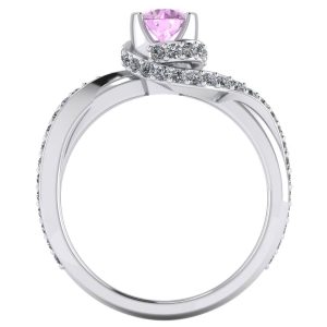 Inel de logodna cu diamant roz si diamante incolore rotund din aur ES358