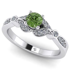 Inel cu diamant verde si diamante din aur de logodna ES334