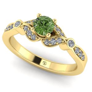 Inel logodna cu diamant verde si diamante incolore din aur ES334