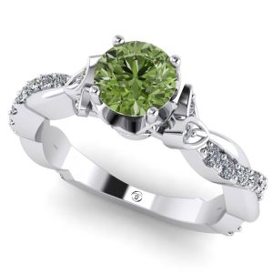 Inel model floral impletit cu diamant verde 0.50 carate culoare olive si diamante ES336