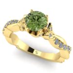 Inel logodna din aur galben cu diamant verde 0.50 ct si diamante ES336