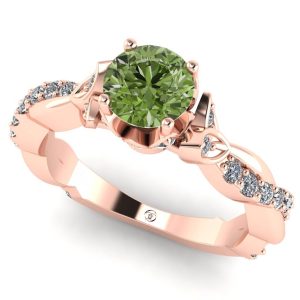 Inel din aur roz 18k cu diamant verde si diamante ES336