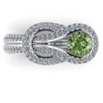 Inel cu diamant verde si diamante impletit din aur alb 750 ES309