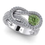 Inel cu diamant verde si diamante incolore din aur alb logodna ES309