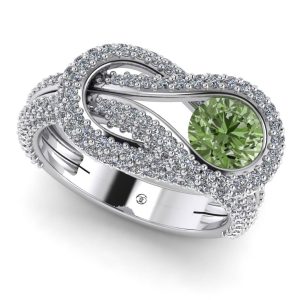 Inel cu diamant verde si diamante incolore din aur alb logodna ES309