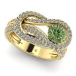 Inel cu diamant verde si diamante incolore impletit din aur 18k ES309